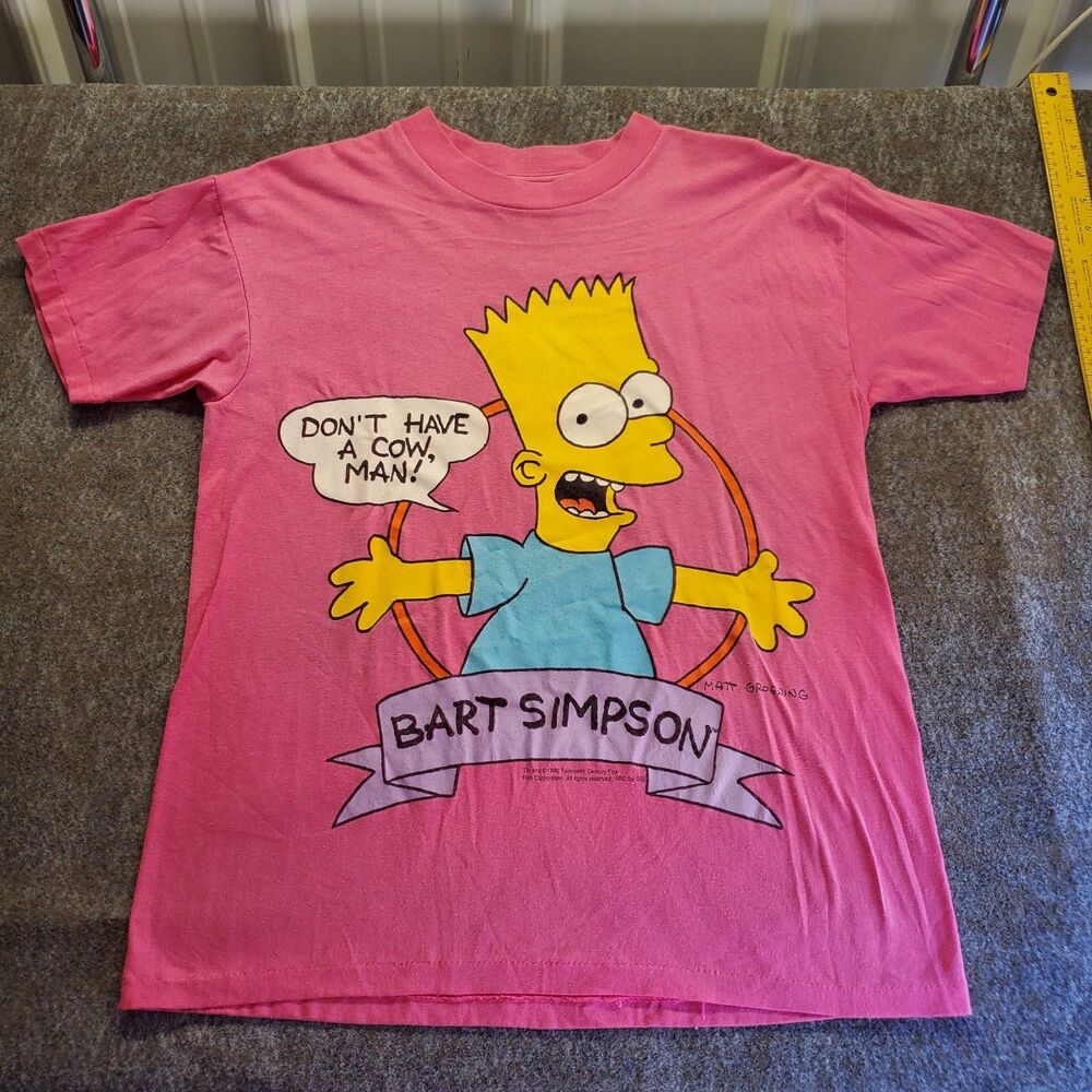 VTG 1990 Bart Simpson Don’t Have A Cow Man T-Shirt Men’s M Pink Single Stitch - Picture 2 of 12